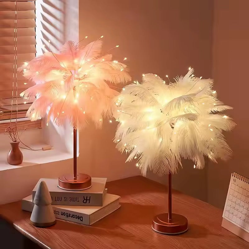 Ostrich feather table lamp