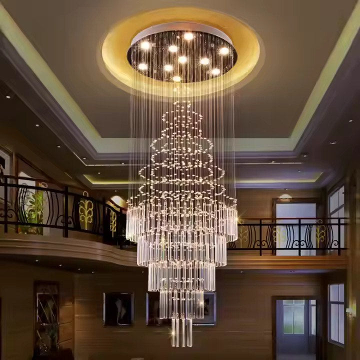 Contemporary long drop pendant light staircase crystal chandeliers