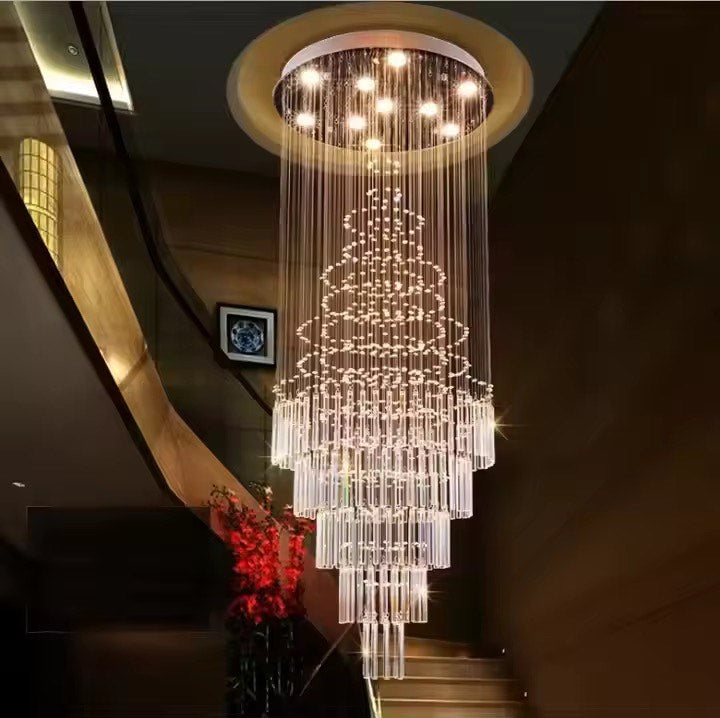 Contemporary long drop pendant light staircase crystal chandeliers