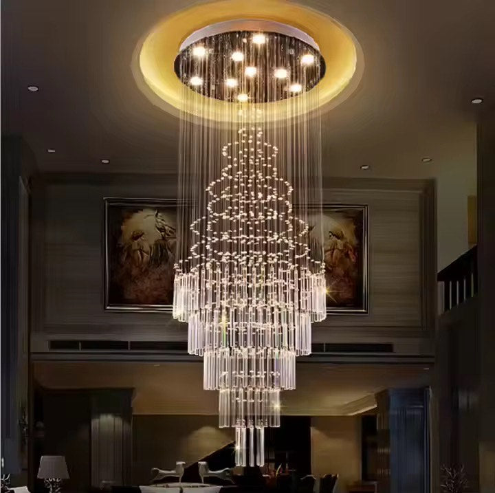 Contemporary long drop pendant light staircase crystal chandeliers