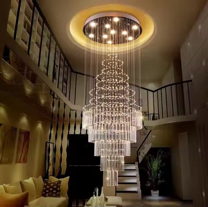 Contemporary long drop pendant light staircase crystal chandeliers