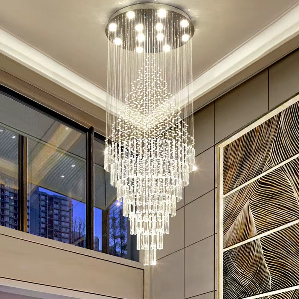 Staircase large long crystal pendant light