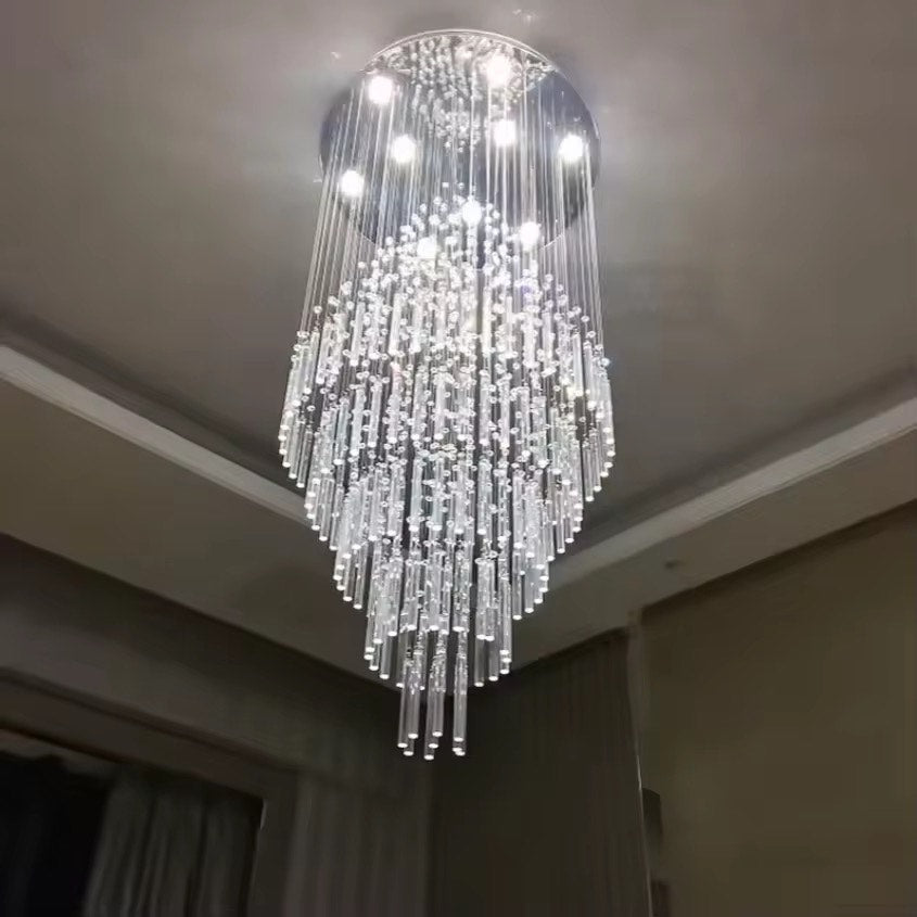 Staircase large long crystal pendant light