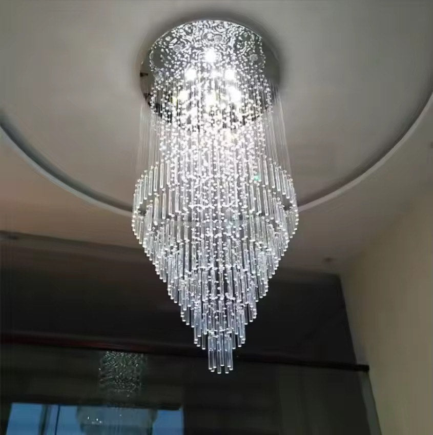 Staircase large long crystal pendant light