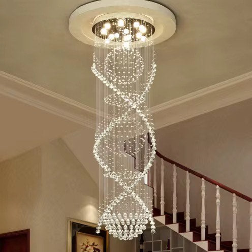 Luxury raindrop long spiral k9 crystal chandelier