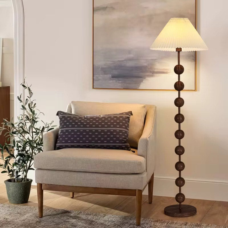 Modern fabric lampshade wooden floor lamp