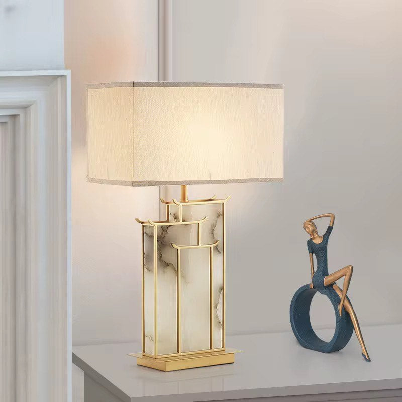 Retro marble base fabric table lamp