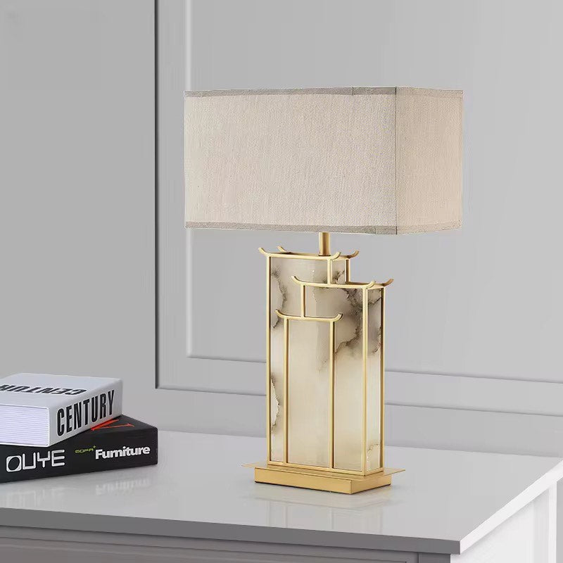 Retro marble base fabric table lamp