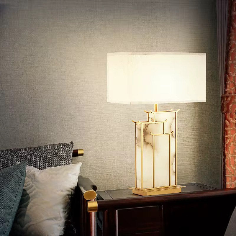 Retro marble base fabric table lamp