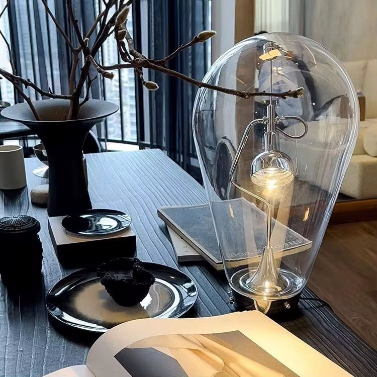 Glass shade table lamp