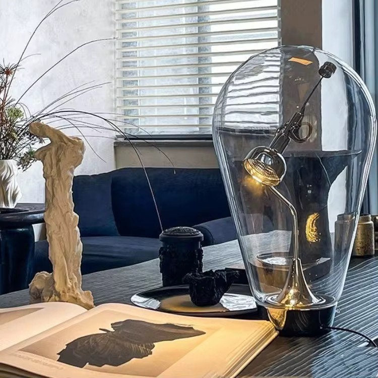 Glass shade table lamp