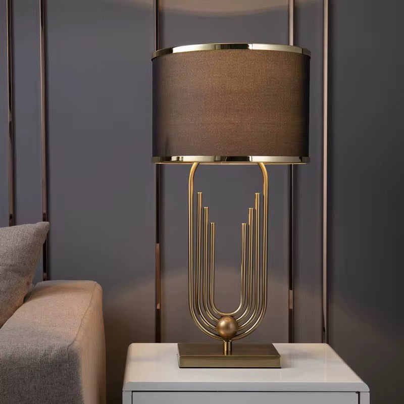 Fabric shade metal table lamp