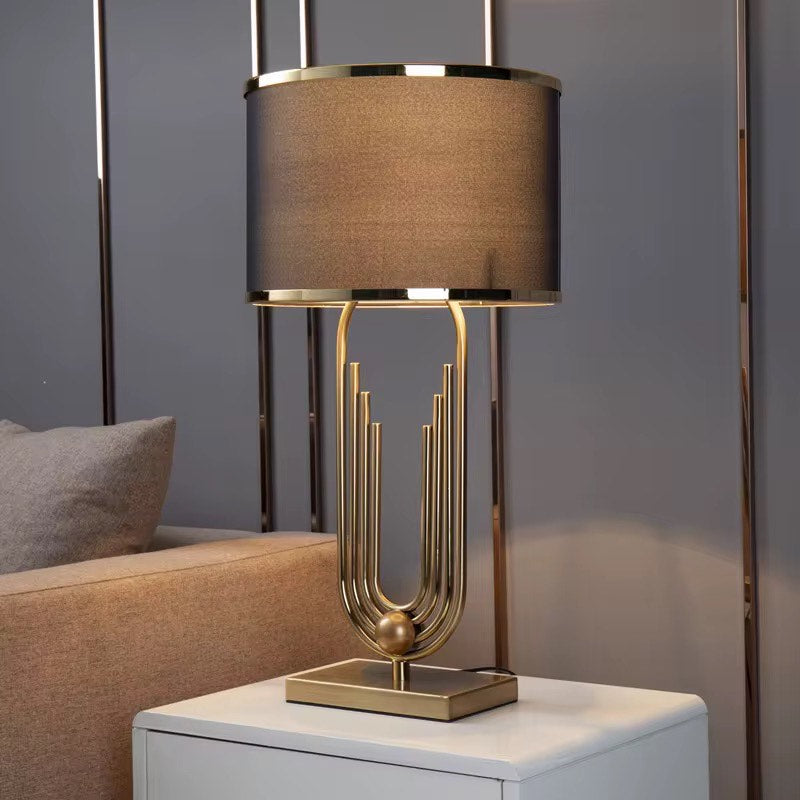 Fabric shade metal table lamp