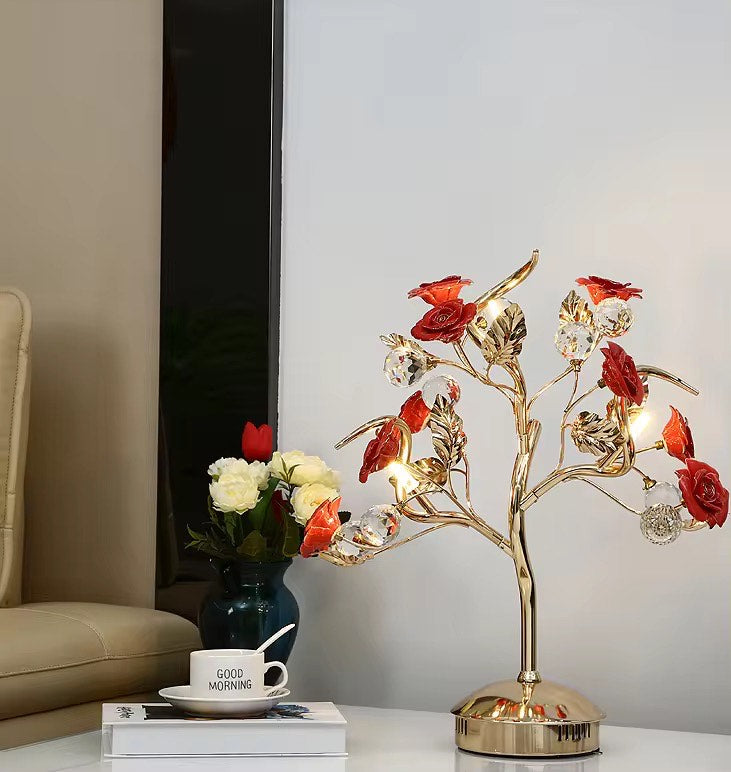 Flower decorates desk lamp