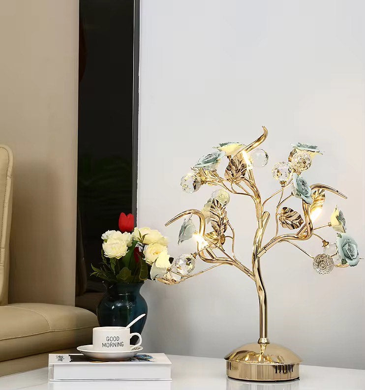 Flower decorates desk lamp